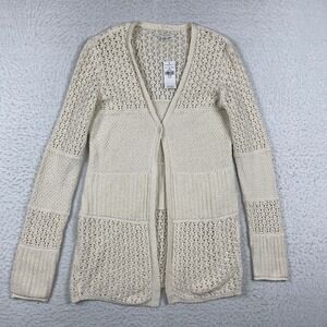 American Eagle Cardigan Womens Medium Cream Crochet Open Knit Boho Coastal Chic